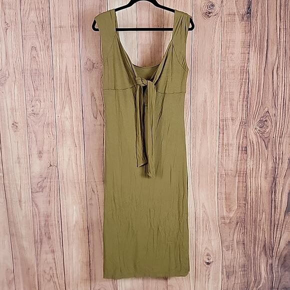 NWT Forever That Girl Anthropologie Tie Front Midi Dress Sage Green Sz M - Picture 2 of 9